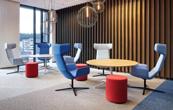 Flexi Lounge Möbel, Bürosessel in blau, gelb und rot